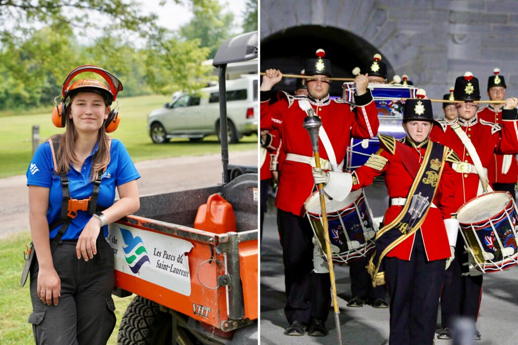 Parks of the St. Lawrence student followed by a Fort Henry Guard drum major.