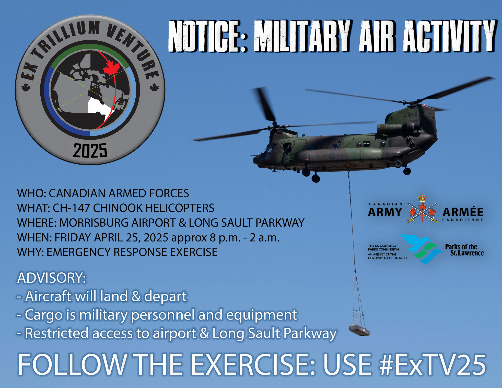 Military exercise notice to local community.